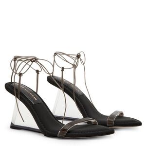 Good American Clear Wedge Ankle Strap Sandals Neoprene GA080N-E BLACK001 Size 4